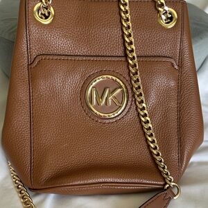 Michael Kors Tan Leather mini Shoulder Bag with Gold Chain